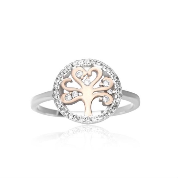 Sterling Silver Tree of Life Ring Rose Gold Plate - Picture 2 of 8